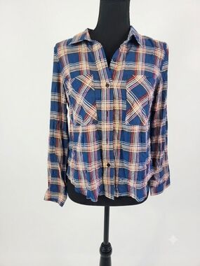 Women's Blue Plaid Button-Down Shirt